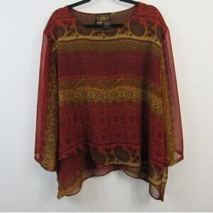 Allure 2X Red Brown Ombre Paisley Printed Top Funky Plus Size Cover Up